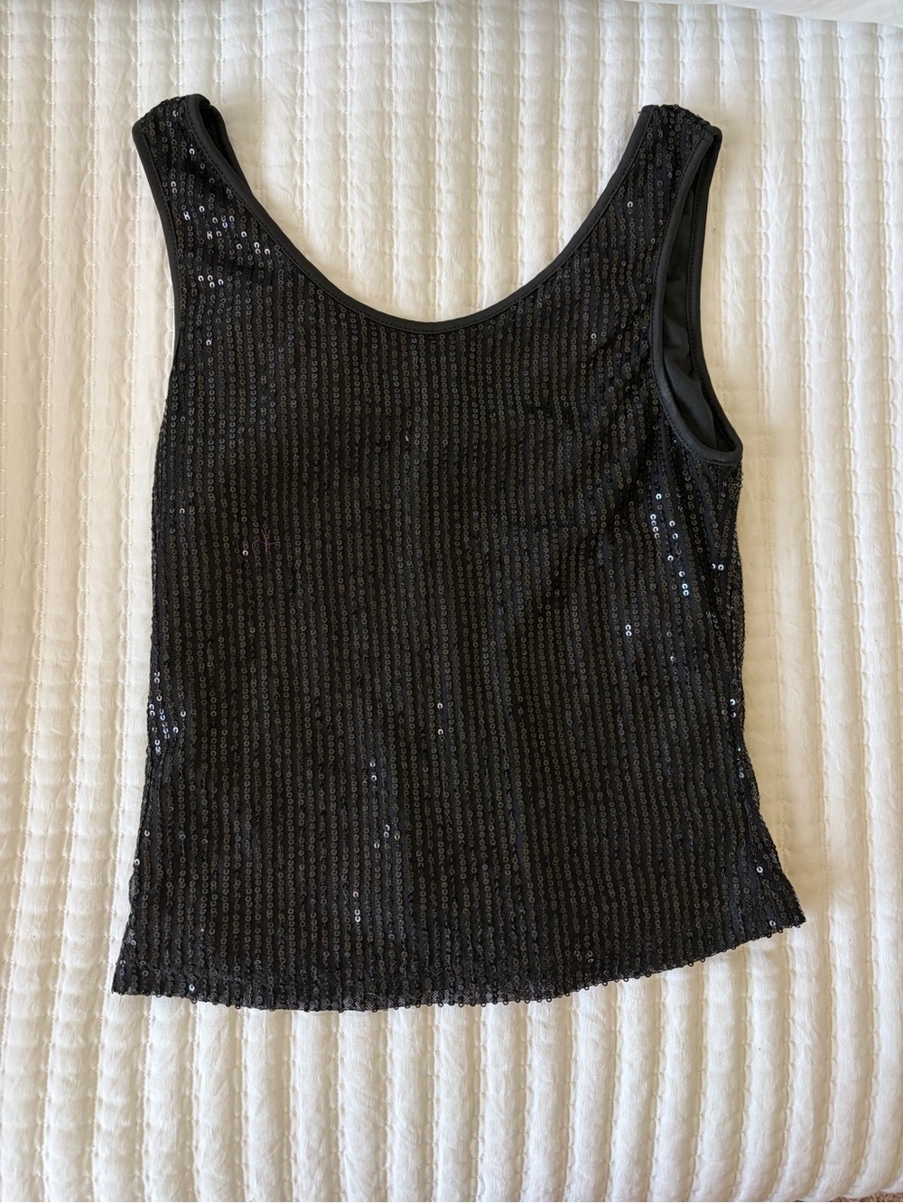 Black Sequin Scoop Neck Tank Top